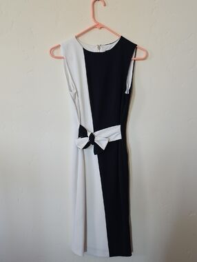 Tommy Hilfiger Black and White One-Shoulder Bow Dress
